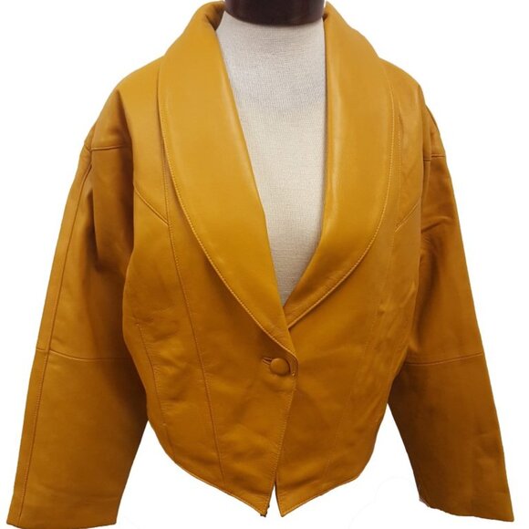 Women’s Vintage 1 Button Leather Short Jacket with Leather Pants Church Suit Set - Picture 15 of 16